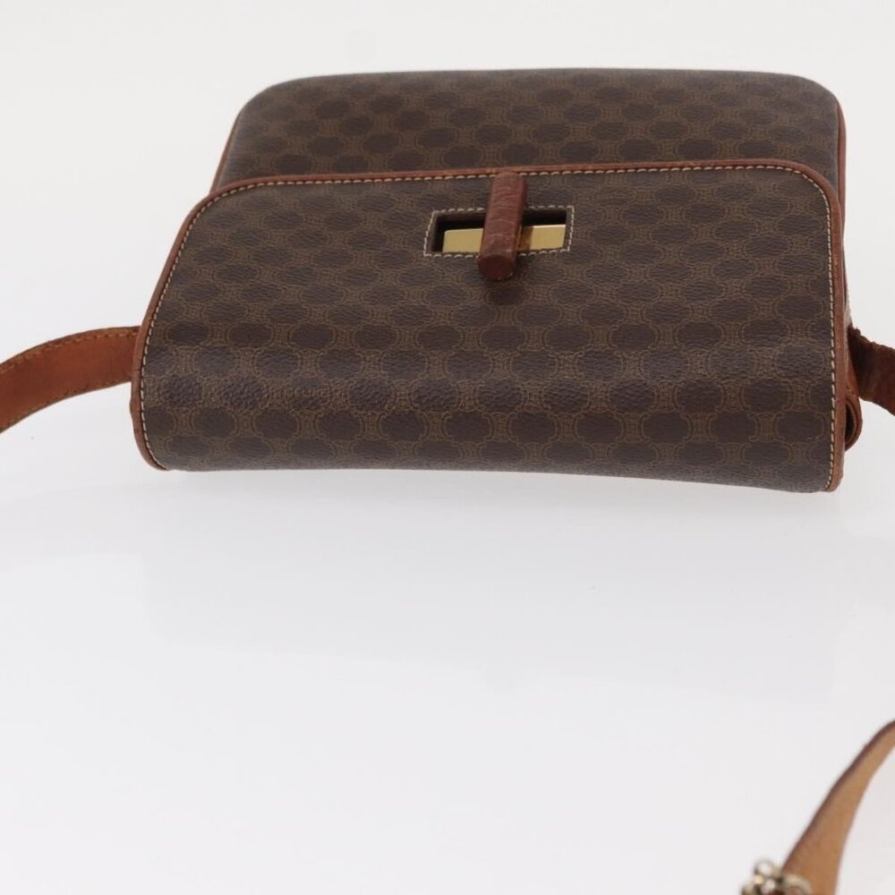 Authentic CELINE Macadam Canvas Shoulder Bag PVC Leather Brown Gold - Picture 13 of 16
